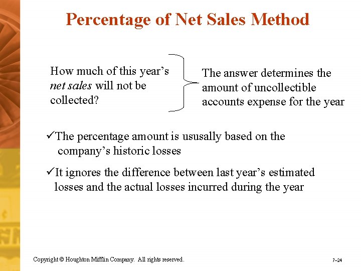 Percentage of Net Sales Method How much of this year’s net sales will not