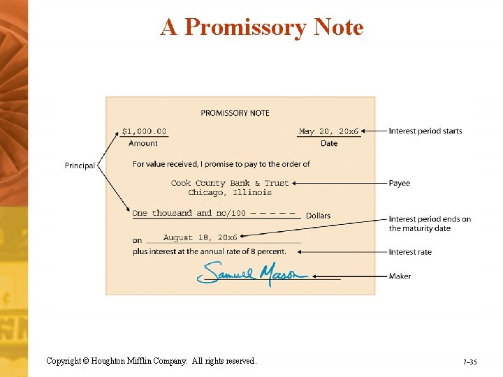 A Promissory Note Copyright © Houghton Mifflin Company. All rights reserved. 7– 35 
