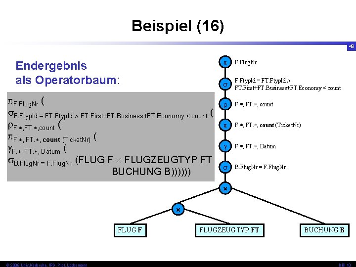 Beispiel (16) 48 Endergebnis als Operatorbaum: F. Flug. Nr ( F. Ftyp. Id =