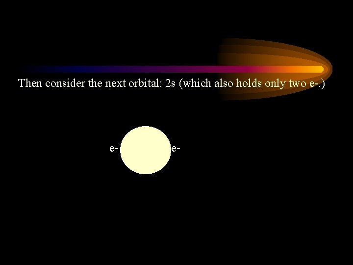 Then consider the next orbital: 2 s (which also holds only two e-. )