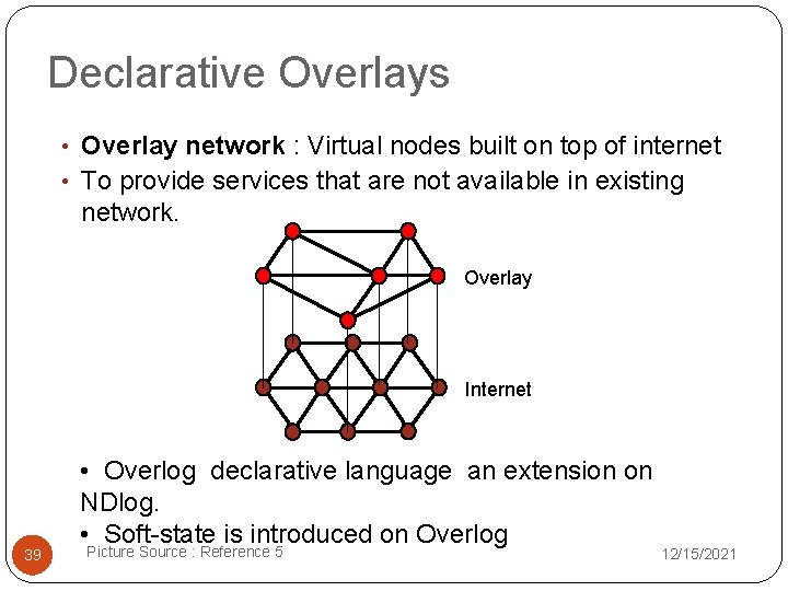Declarative Overlays • Overlay network : Virtual nodes built on top of internet •