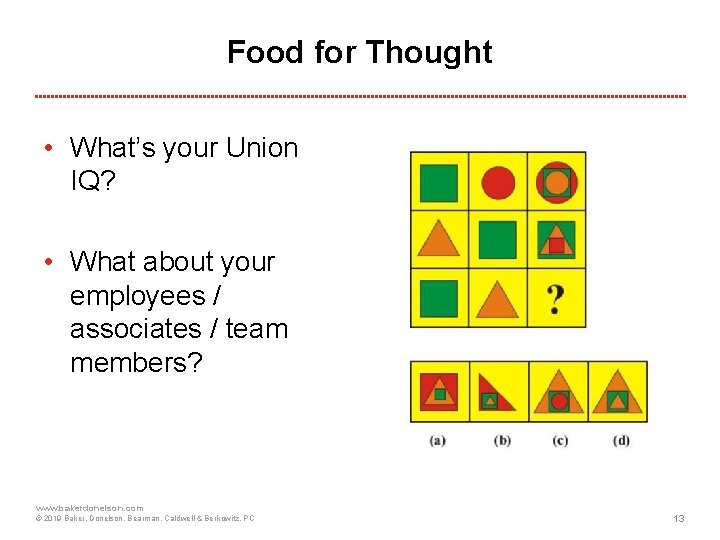 Food for Thought • What’s your Union IQ? • What about your employees /