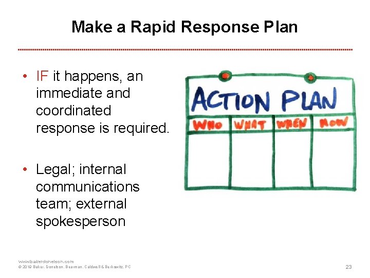 Make a Rapid Response Plan • IF it happens, an immediate and coordinated response