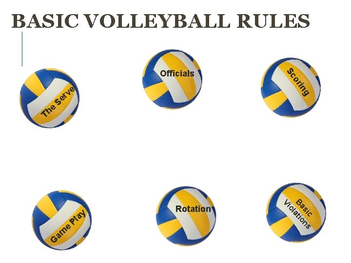 BASIC VOLLEYBALL RULES or g in e e h T Sc Officials rv e