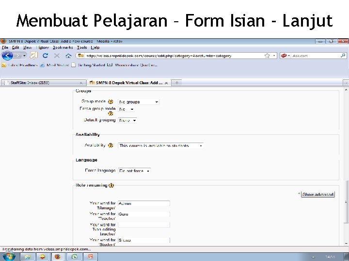 Membuat Pelajaran – Form Isian - Lanjut 