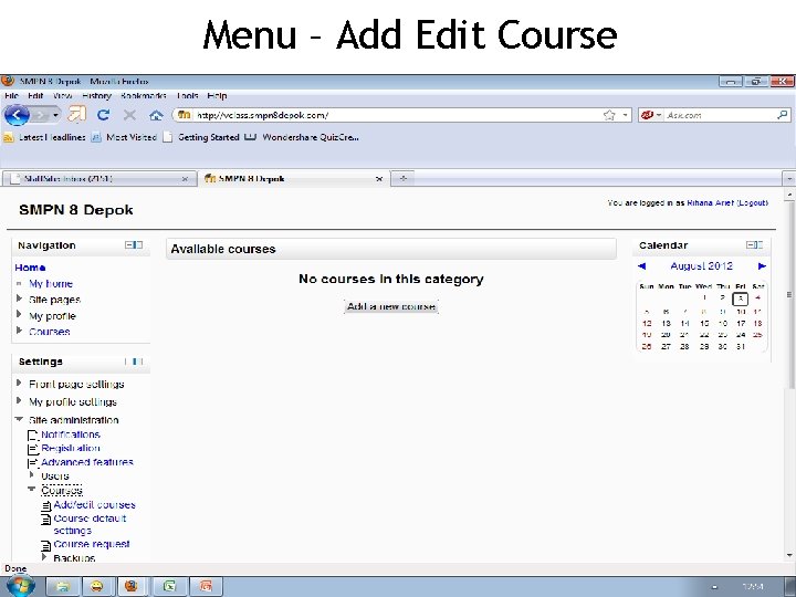 Menu – Add Edit Course 