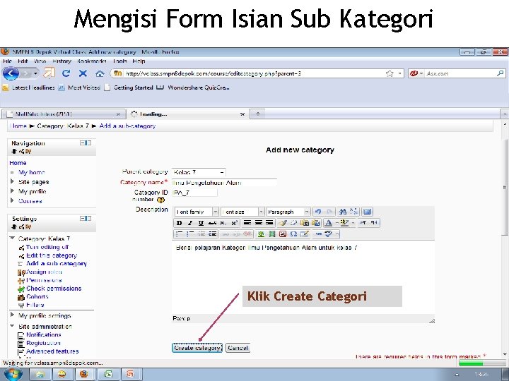 Mengisi Form Isian Sub Kategori Klik Create Categori 