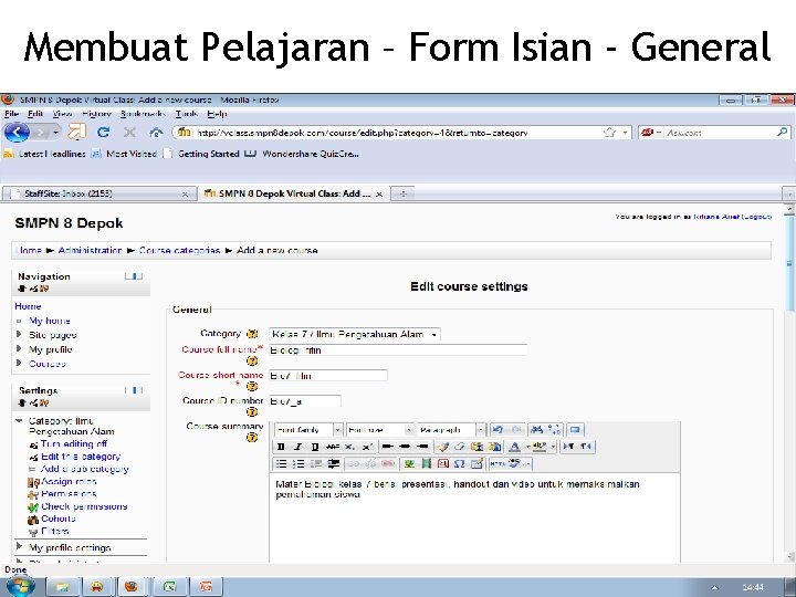 Membuat Pelajaran – Form Isian - General 