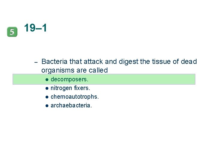 19– 1 – Bacteria that attack and digest the tissue of dead organisms are