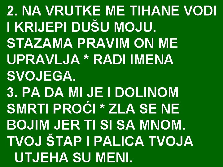 2. NA VRUTKE ME TIHANE VODI I KRIJEPI DUŠU MOJU. STAZAMA PRAVIM ON ME