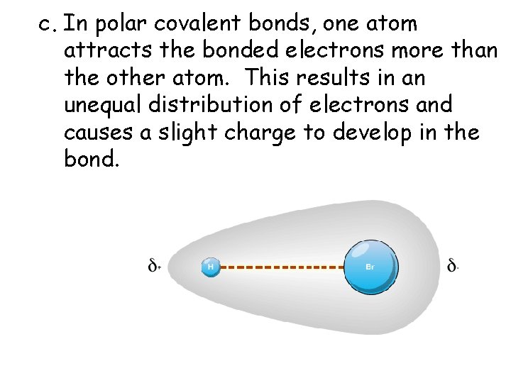 c. In polar covalent bonds, one atom attracts the bonded electrons more than the