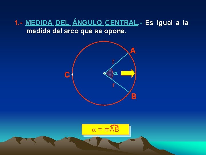 1. - MEDIDA DEL ÁNGULO CENTRAL. - Es igual a la medida del arco