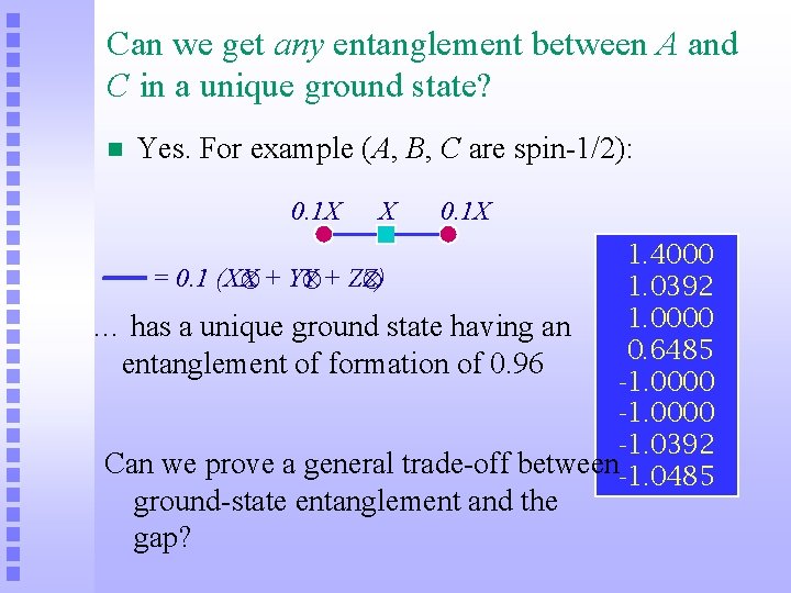 Can we get any entanglement between A and C in a unique ground state?