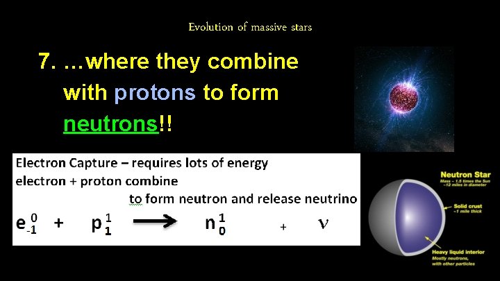 Evolution of massive stars 7. …where they combine with protons to form neutrons!! 