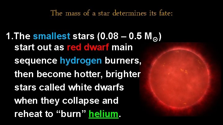 The mass of a star determines its fate: 1. The smallest stars (0. 08