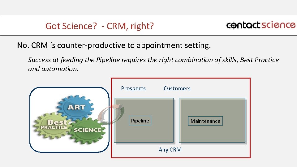 Got Science? - CRM, right? No. CRM is counter-productive to appointment setting. Success at