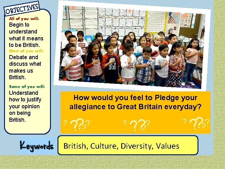 All of you will: Begin to understand what it means to be British. Most