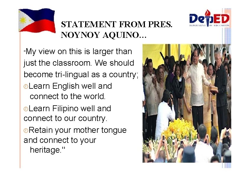 STATEMENT FROM PRES. NOYNOY AQUINO… “My view on this is larger than just the