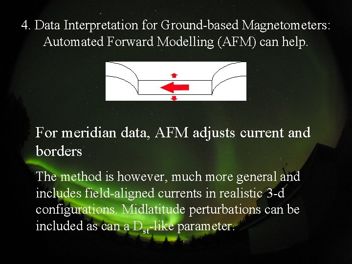 4. Data Interpretation for Ground-based Magnetometers: Automated Forward Modelling (AFM) can help. For meridian