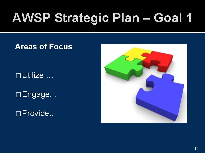 AWSP Strategic Plan – Goal 1 Areas of Focus � Utilize…. � Engage… �