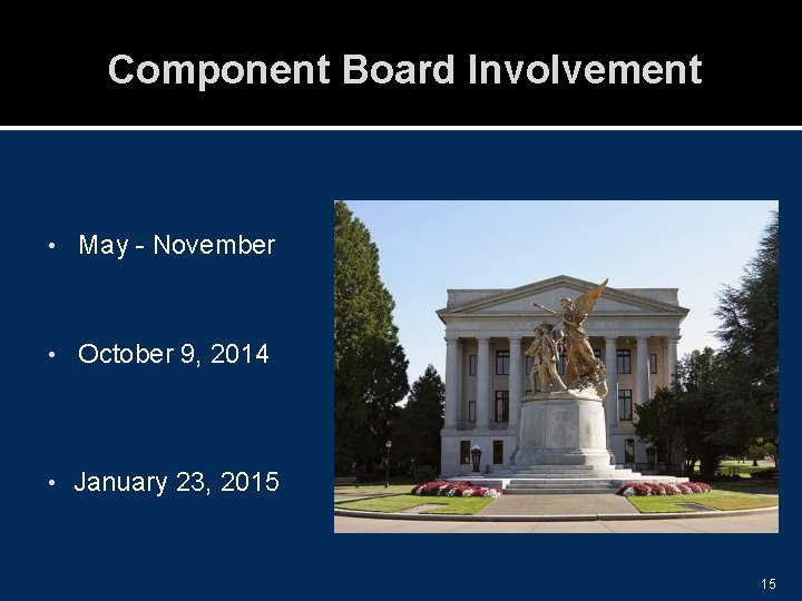 Component Board Involvement • May - November • October 9, 2014 • January 23,