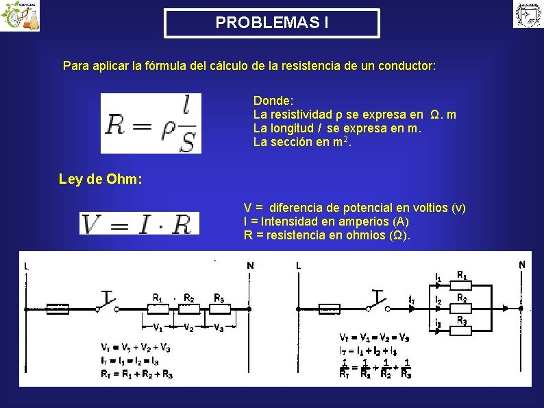 PROBLEMAS I Para aplicar la fórmula del cálculo de la resistencia de un conductor: