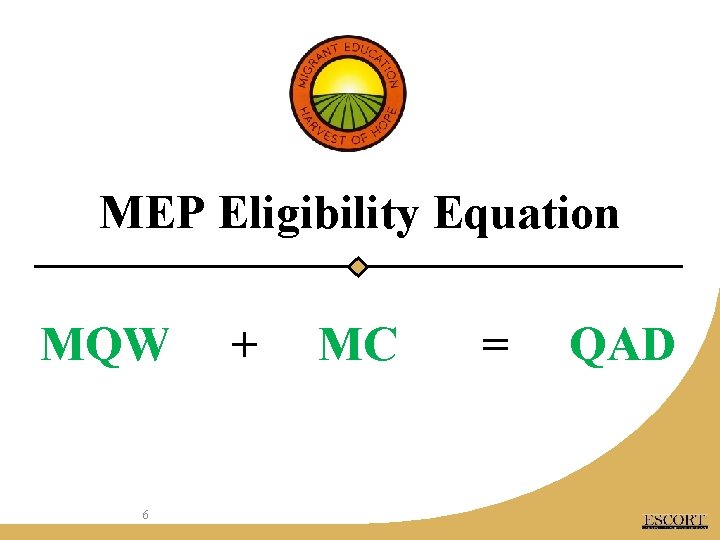 MEP Eligibility Equation MQW 6 + MC = QAD 