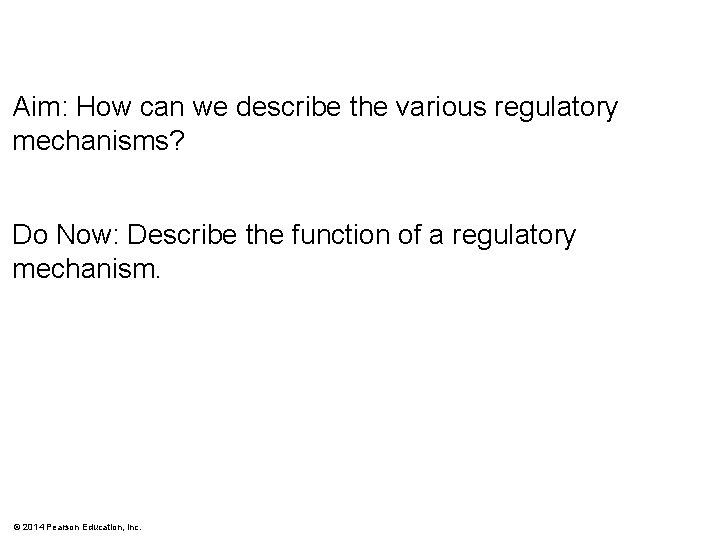 Aim: How can we describe the various regulatory mechanisms? Do Now: Describe the function