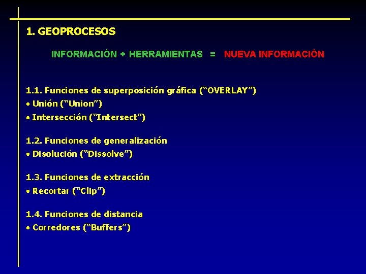 1. GEOPROCESOS INFORMACIÓN + HERRAMIENTAS = NUEVA INFORMACIÓN 1. 1. Funciones de superposición gráfica