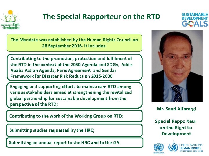 The Special Rapporteur on the RTD The Mandate was established by the Human Rights