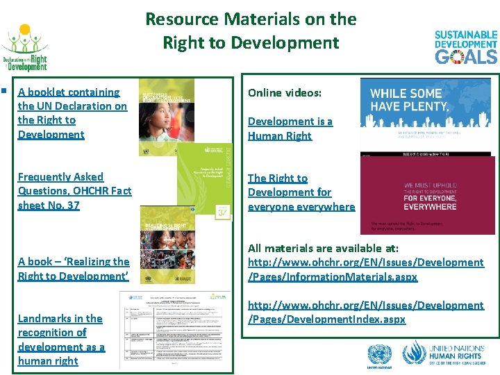 Resource Materials on the Right to Development A booklet containing the UN Declaration on