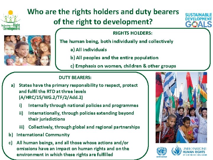 Who are the rights holders and duty bearers of the right to development? RIGHTS