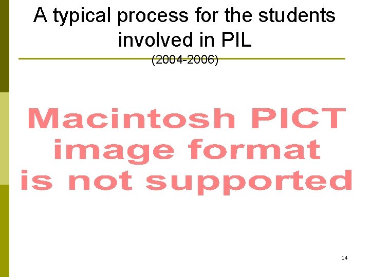 A typical process for the students involved in PIL (2004 -2006) 14 