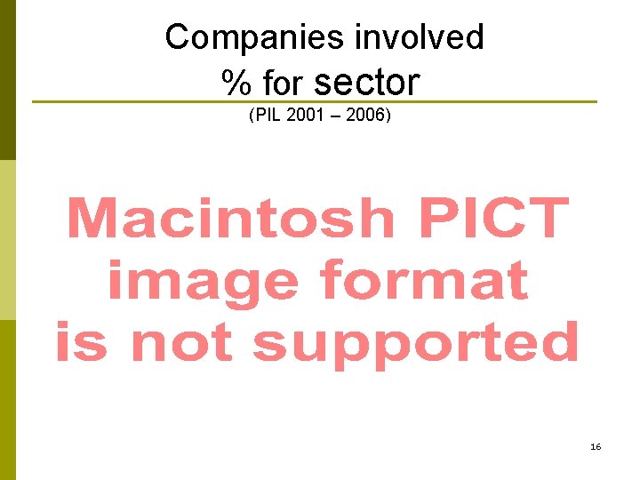 Companies involved % for sector (PIL 2001 – 2006) 16 