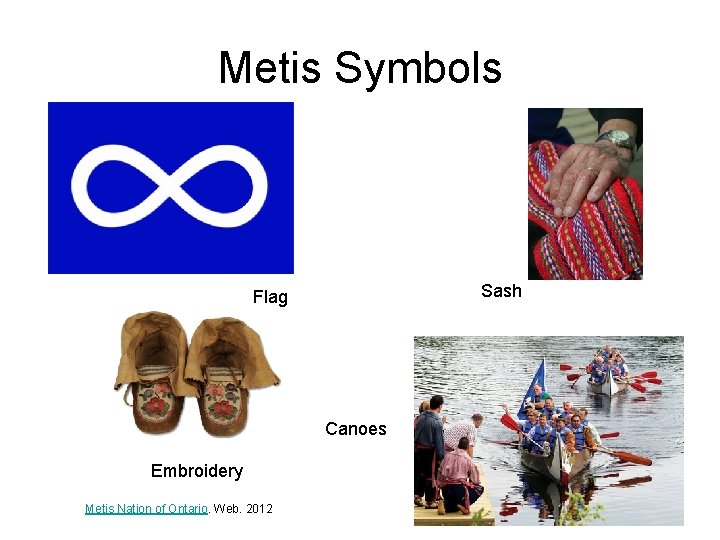 Metis Symbols Sash Flag Canoes Embroidery Metis Nation of Ontario. Web. 2012 