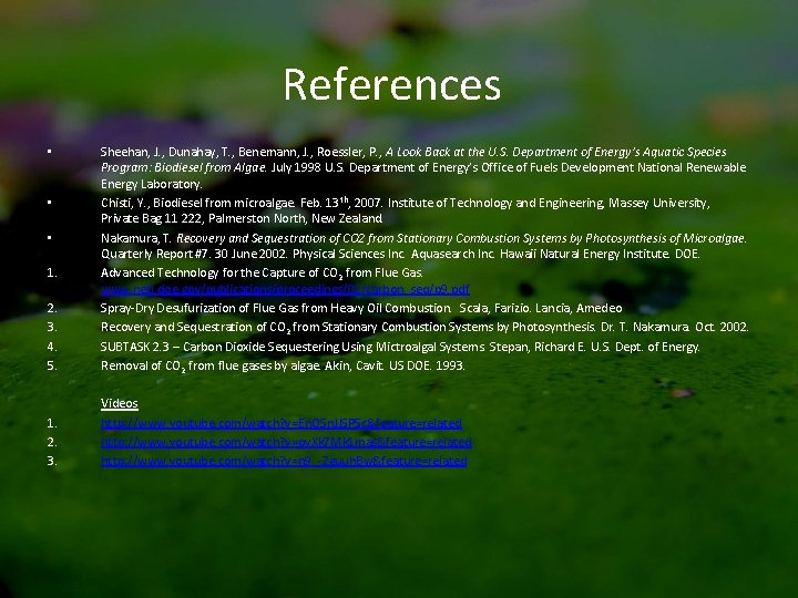 References 2. 3. 4. 5. Sheehan, J. , Dunahay, T. , Benemann, J. ,