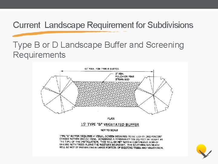 Current Landscape Requirement for Subdivisions Type B or D Landscape Buffer and Screening Requirements