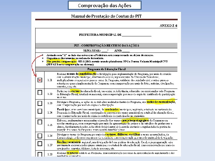 Comprovação das Ações 