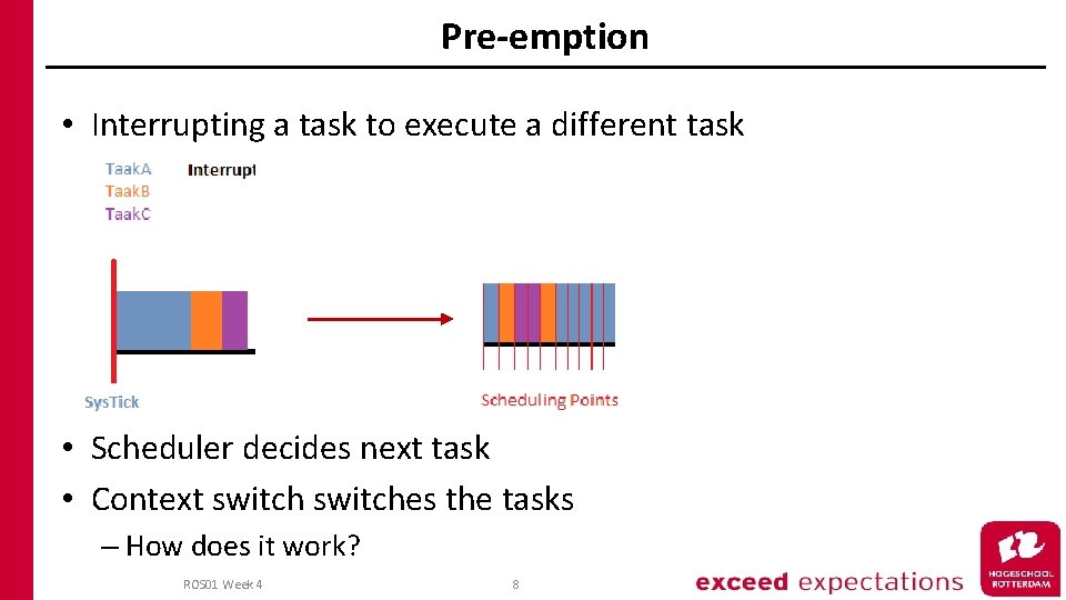 Pre-emption • Interrupting a task to execute a different task • Scheduler decides next