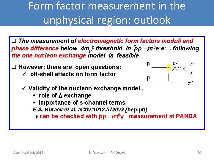 Form factor measurement in the unphysical region: outlook q The measurement of electromagnetic form