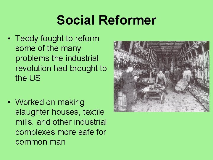 Social Reformer • Teddy fought to reform some of the many problems the industrial