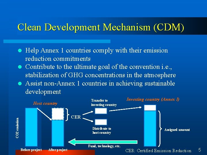 Clean Development Mechanism (CDM) Help Annex 1 countries comply with their emission reduction commitments
