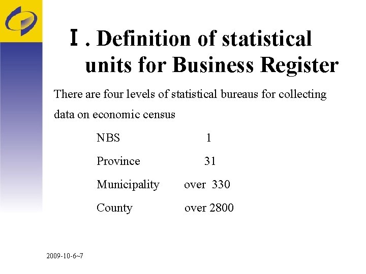 Ⅰ. Definition of statistical units for Business Register There are four levels of statistical