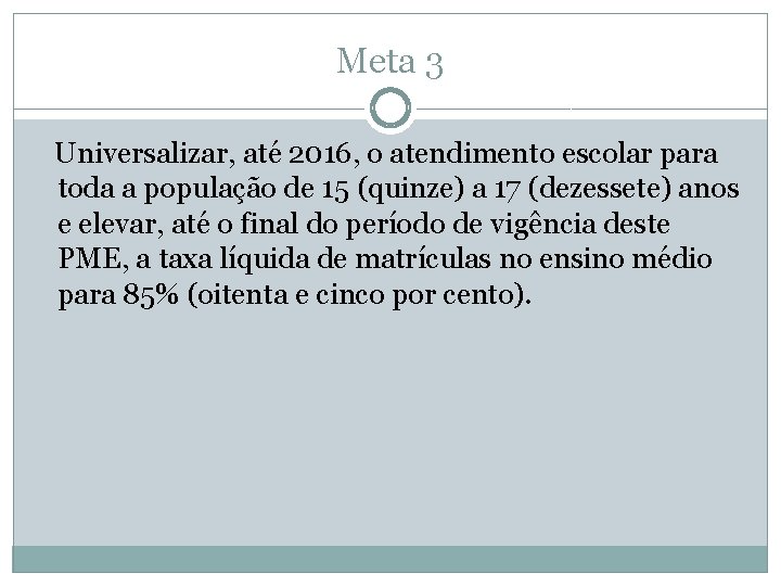 Meta 3 Universalizar, até 2016, o atendimento escolar para toda a população de 15
