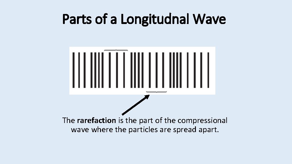Parts of a Longitudnal Wave The rarefaction is the part of the compressional wave