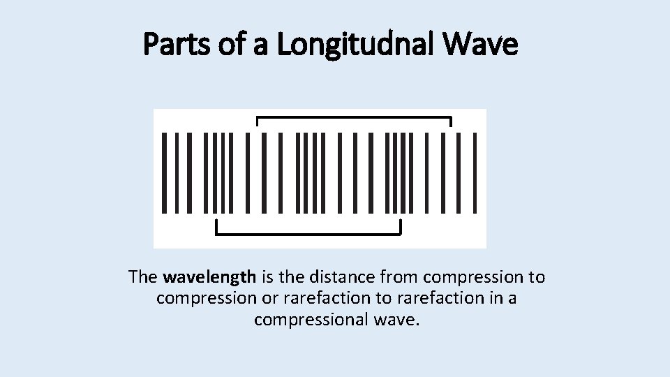 Parts of a Longitudnal Wave The wavelength is the distance from compression to compression