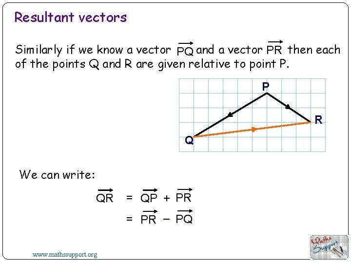 Resultant vectors Similarly if we know a vector PQ and a vector PR then