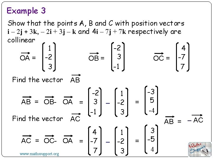 Example 3 Show that the points A, B and C with position vectors i
