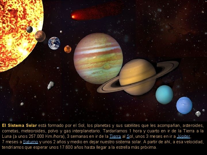 El Sistema Solar está formado por el Sol, los planetas y sus satélites que