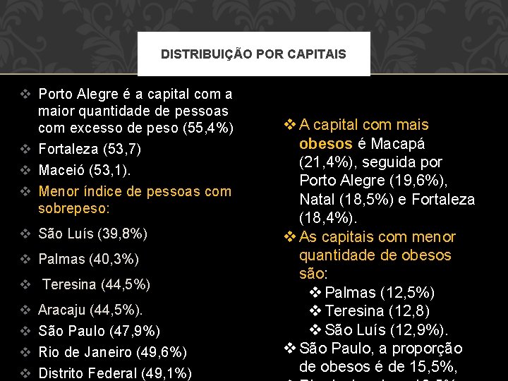 DISTRIBUIÇÃO POR CAPITAIS v Porto Alegre é a capital com a maior quantidade de